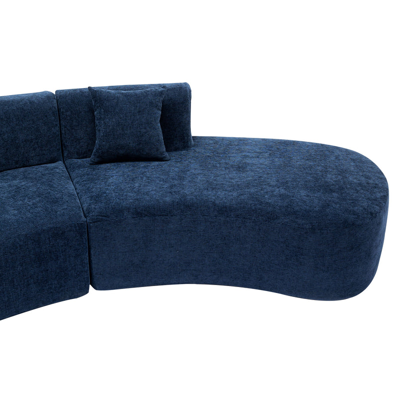 Stylish Curved Sofa Sectional Sofa Chenille Sofa Couch With Three Throw Pillows For Living Room