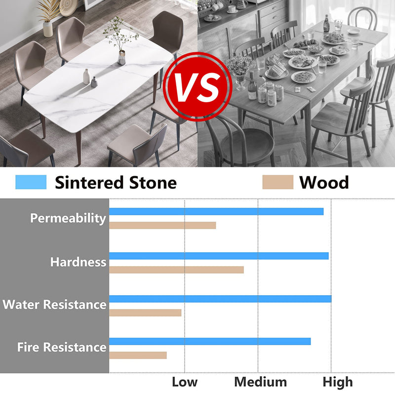 70.87" Modern Artificial Stone Curved Metal Leg Dining Table, Can Accommodate 6-8 People