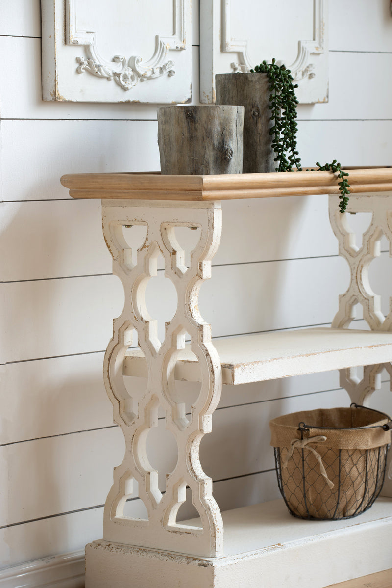 Distressed Shelf Tray, French Country Console Table - White / Natural