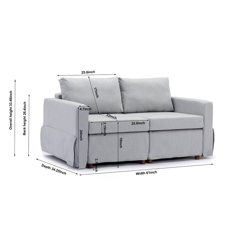 2 Seat Module Sectional Sofa Couch With 1 Ottoman For Living Room, Seat Cushion And Back Cushion Non-Removable And Non-Washable