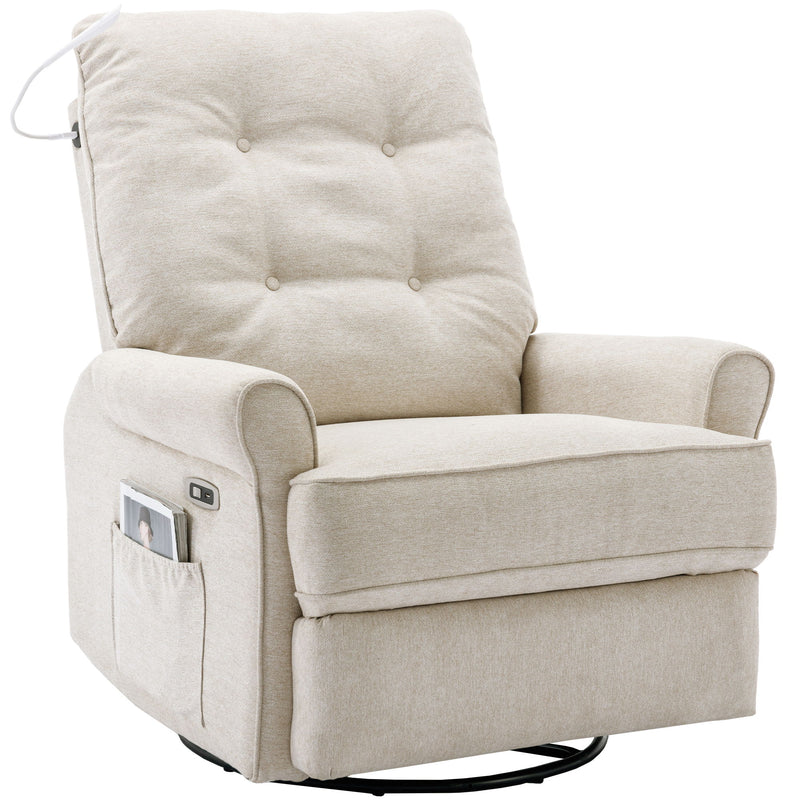 Reclining Chair 270 Degree Swivel Recliner Chairs With USB Port, Side Pocket And Touch Sensitive Lamp For Living Room, Bedroom - Cream