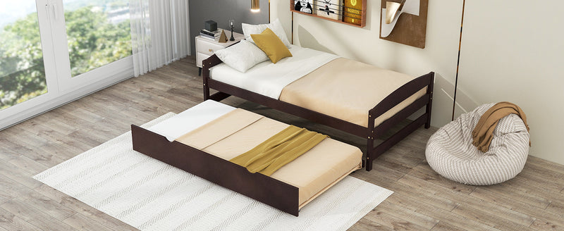 Twin Size Platform Bed with Twin Size Trundle, Espresso