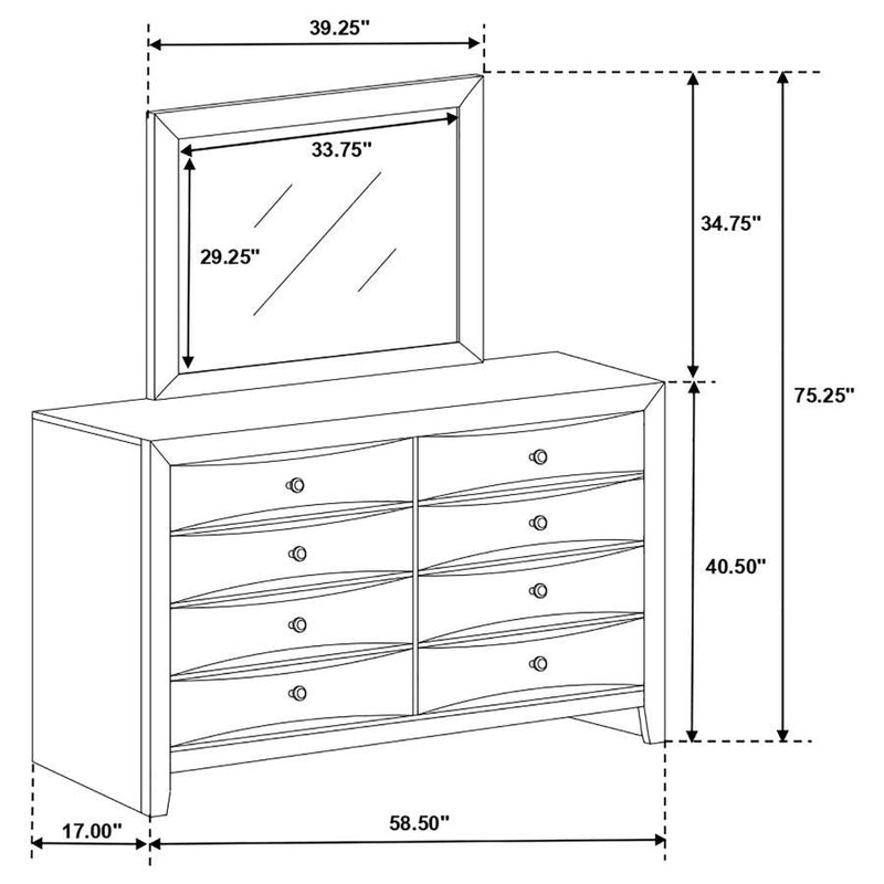 Briana - Rectangular 8-Drawer Dresser With Mirror - Black