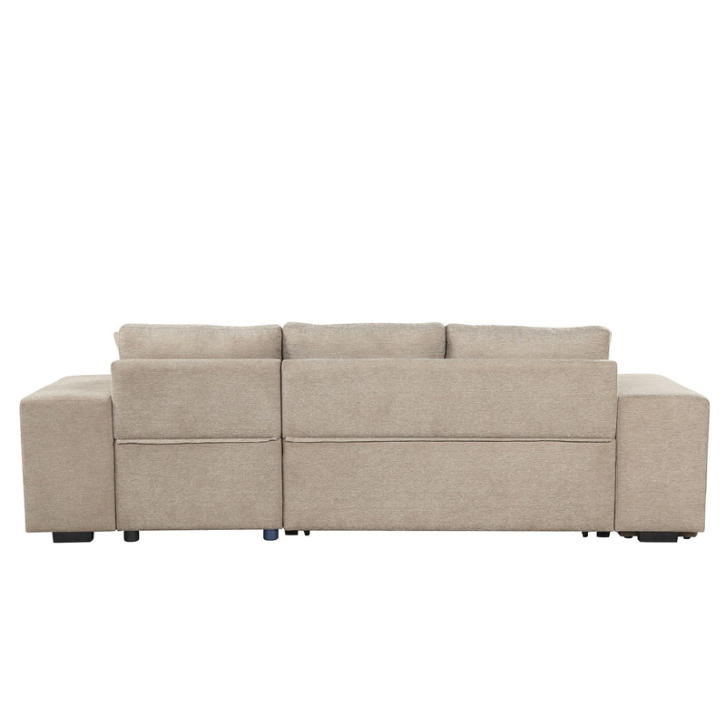 Modern L-Shape 3 Seat Reversible Sectional Couch, Pull Out Sleeper Sofa With Storage Chaise And 2 Stools For Living Room Furniture Set