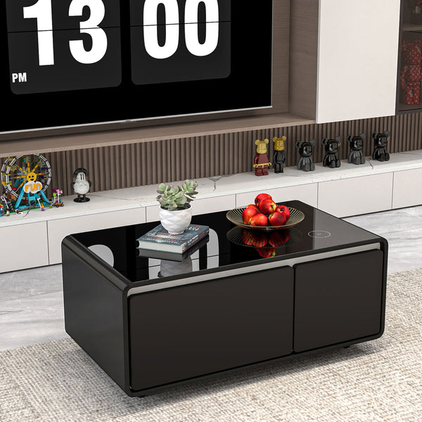 Modern Smart Coffee Table With Built In Fridge, Outlet Protection, Wireless Charging, Mechanical Temperature Control, Power Socket, USB Interface And Ice Water Interface