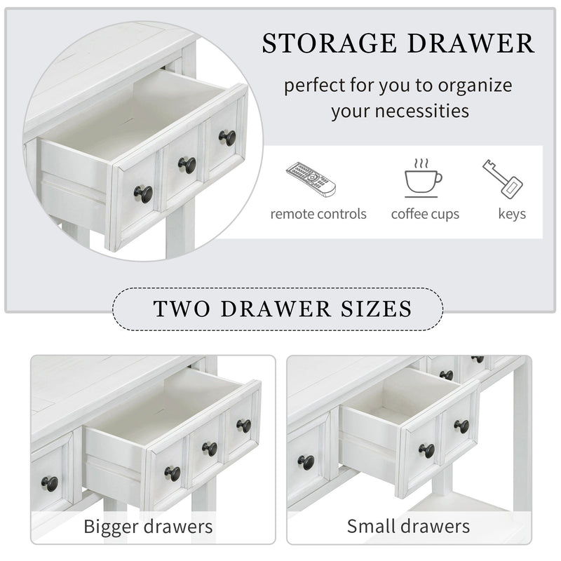 Rustic Entryway Console Table Long Sofa Table With Two Different Size Drawers And Bottom Shelf For Storage