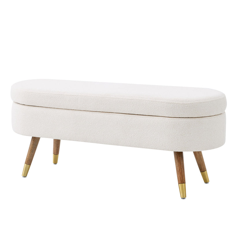 Storage Bench Upholstered Boucle Ottoman With Golden Metal Legs End Of Bed Bench For Bedroom, Living Room, Entryway, Bed Side