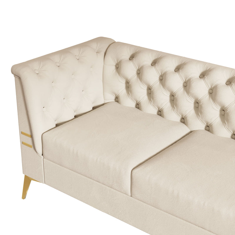 FX-P83-CW (Sofa) Modern Velvet Living Room Chesterfield Design Sofa - Beige