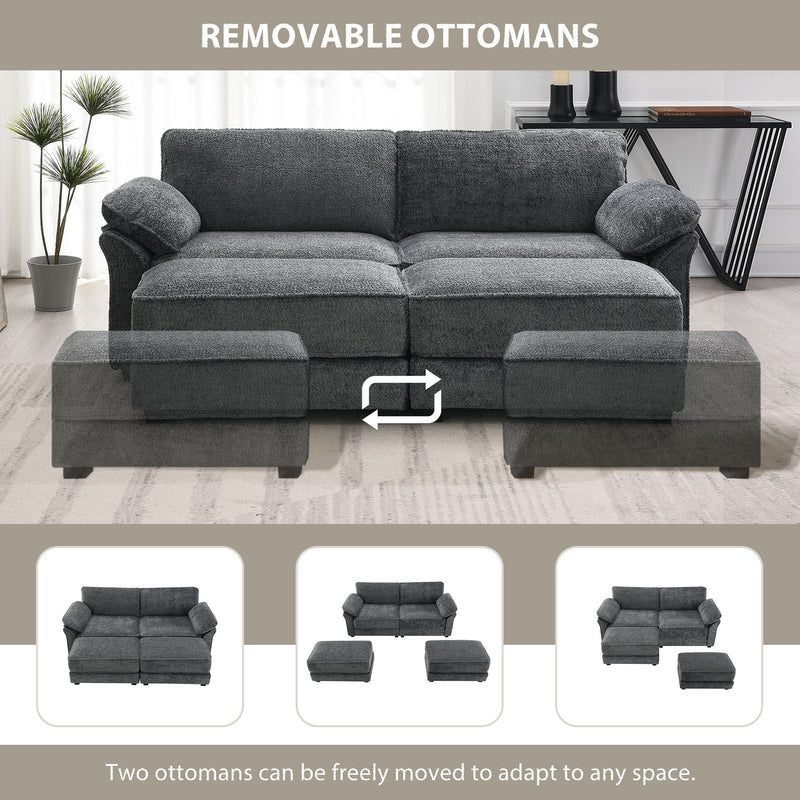 Free Combination Modular Convertible Sectional Sofa Bed Set, 4 Seat Upholstered Sleeper Corner Couch, Deep Seat Loveseat With Ottoman For Living Room, Office, Apartment