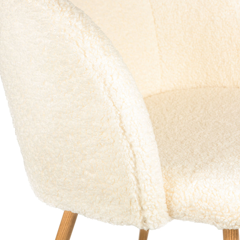 Adjust Legs Upholstered Teddy Faux Fur Dining Armrest Chair (Set of 2)