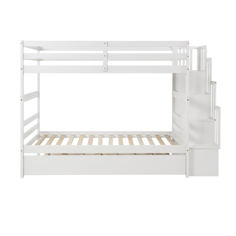 Twin Over Twin Bunk Beds With Twin Trundle And Stairway Storage Function