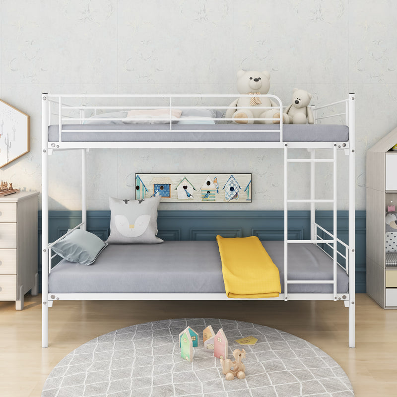 Twin-Over-Twin Bunk Bed with Metal Frame and Ladder, Space-Saving Design,White