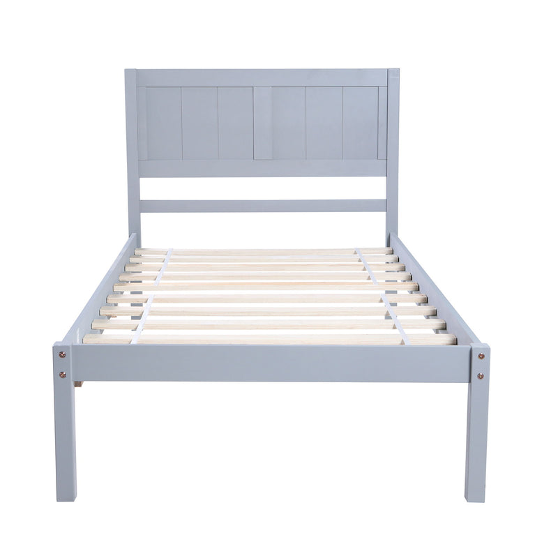 Twin Size Platform Bed With Headboard - Gray