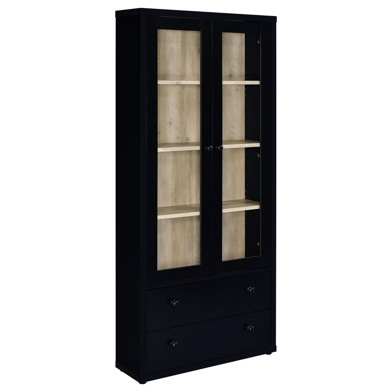 Hawthorne - 4-Shelf Glass Door Tall Cabinet With Drawers - Black