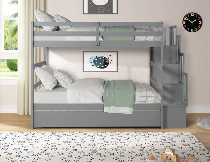 Bunk Beds Twin Over Twin Stairway Storage Function - Gray