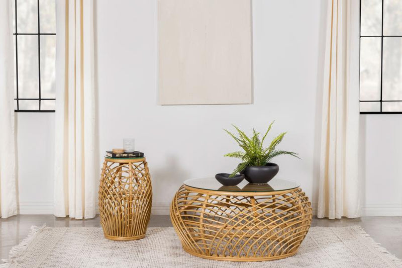 Dahlia - Round Woven Rattan End Table - Natural