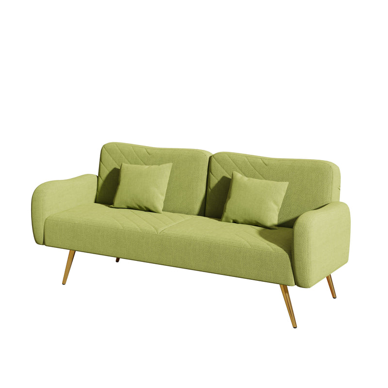 Fabric Double Sofa With Split Backrest And Two Throw Pillows, Suitable For Living Room, Apartment, Home Office - Green