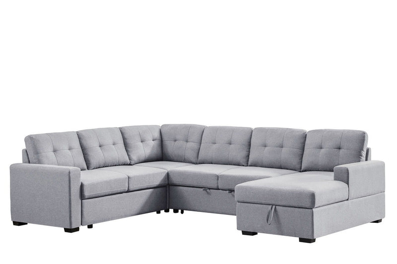 Selene - Linen Fabric Sleeper Sectional Sofa With Storage Chaise