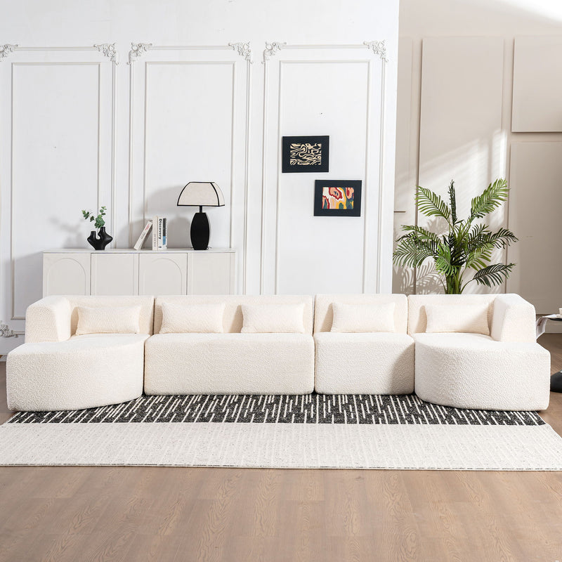 Upholstered Sofa Free Combined Sofa Couch With Two Chaise Lounge And Five Back Pillows For Living Room - Beige