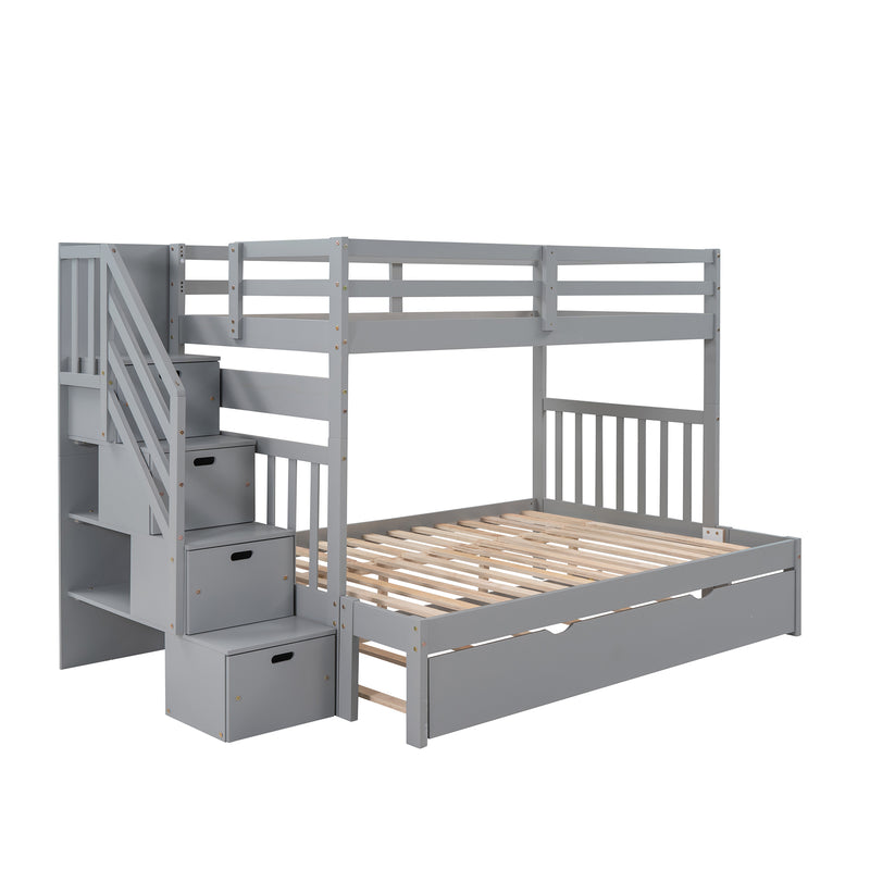 Twin over Twin/Full Bunk Bed with Twin Size Trundle (Gray)(OLD SKU :LP000025AAE)