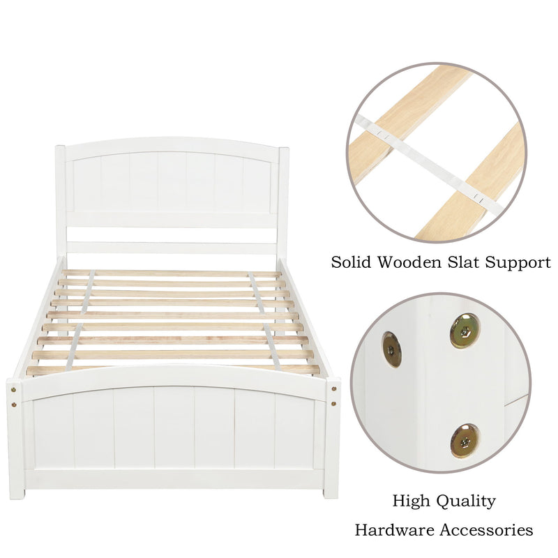 Twin Platform Bed With Headboard, Footboard And Wood Slat Support - White