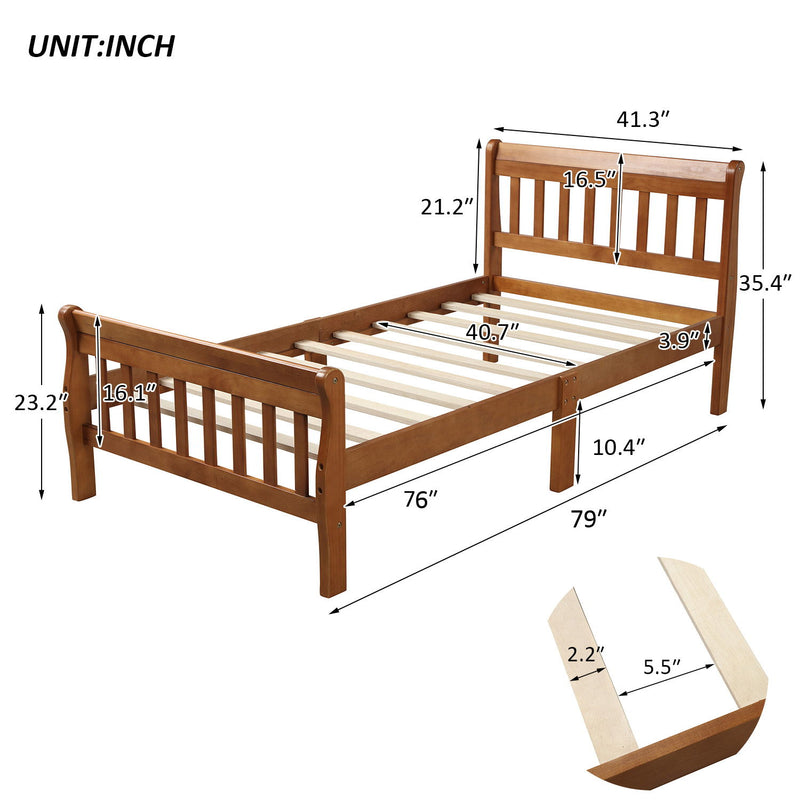 Twin Platform Bed Frame Panel Bed Mattress Foundation Sleigh Bed With Headboard / Footboard / Wood Slat Support - Oak