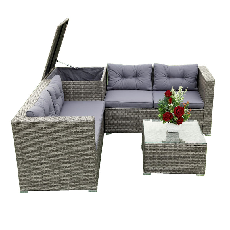 4 Piece Patio Sectional Wicker Rattan Outdoor Furniture Sofa Set With Storage Box - Gray