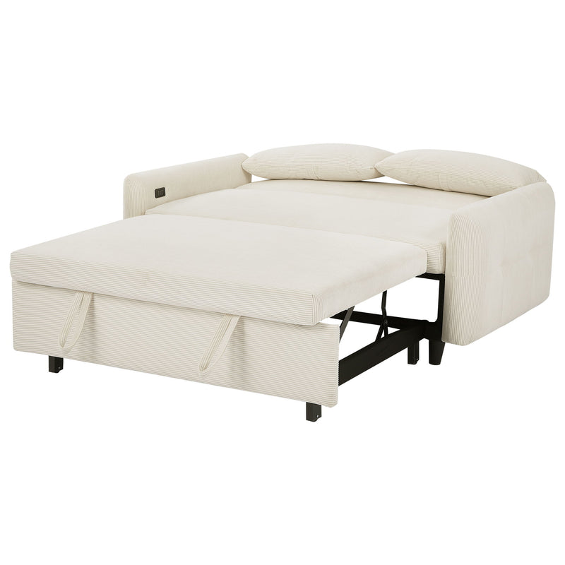 Pull-Out Sofa Bed Convertible Couch 2 Seat Loveseat Sofa Modern Sleeper Sofa With Two Throw Pillows And USB Ports For Living Room