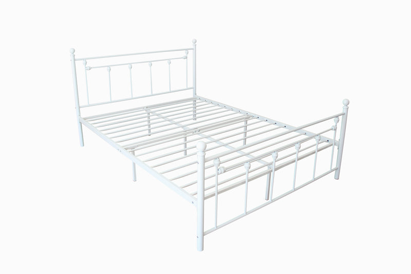 Queen Size Metal Bed, Frame With Headboard And Footboard - White