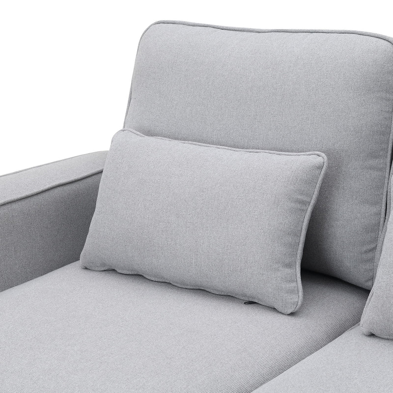 4 Seater Modern Linen Sofa With Armrest Pockets And 4 Pillows, Minimalist Style Couch For Living Room