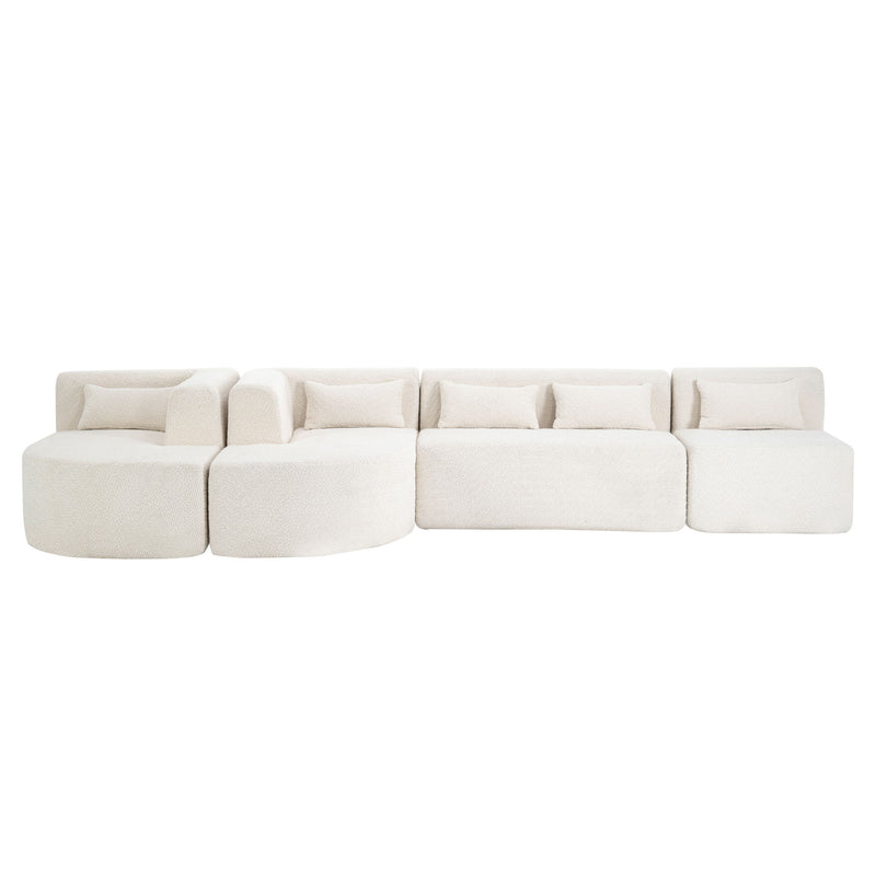 Upholstered Sofa Free Combined Sofa Couch With Two Chaise Lounge And Five Back Pillows For Living Room - Beige