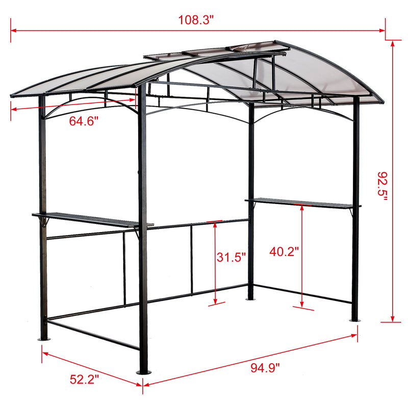 Grill Gazebo 8X5Ft, Outdoor Patio Canopy, Bbq Shelter With Steel Hardtop And Side Shelves - Black