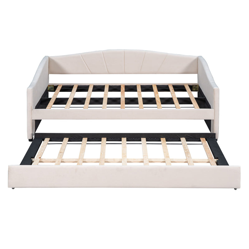 Upholstered Daybed Sofa Bed With Trundle Bed And Wood Slat