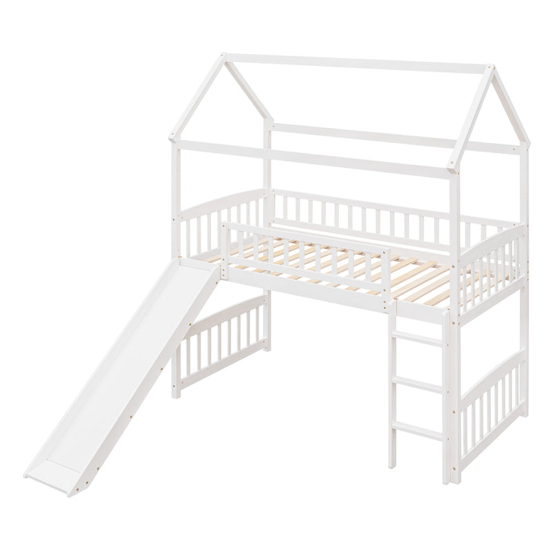 Twin Loft Bed with Slide, House Bed with Slide,White(OLD SKU :LT000212AAK)