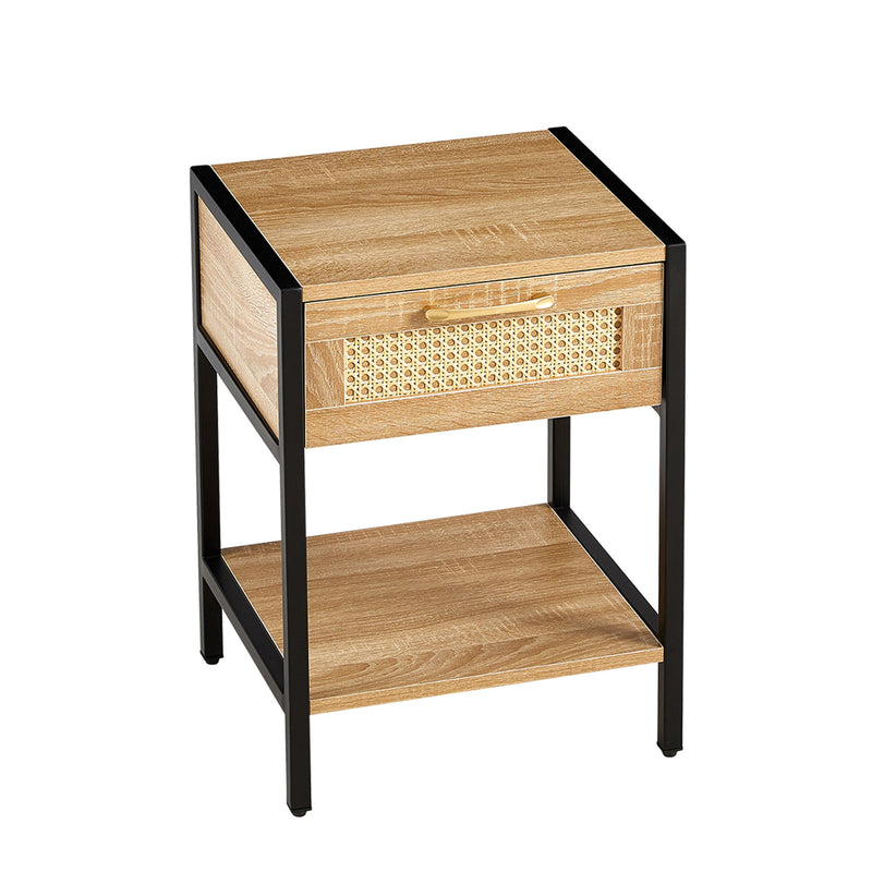 15.74" Rattan End Table With Drawer, Modern Nightstand, Metal Legs, Side Table For Living Room, Bedroom