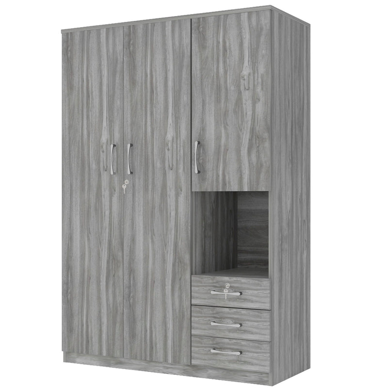 2 Doors Wooden Wardrobe Storage For Bedroom, With Shelves And 3 Drawers