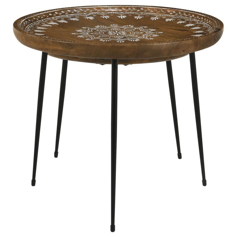 Nuala - 2 Piece Round Nesting Table With Tripod Tapered Legs - Honey And Black