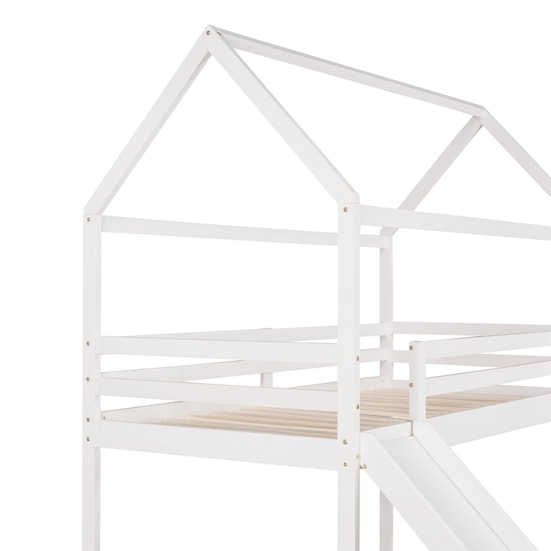 Twin Loft Bed with Slide, House Bed with Slide,White(OLD SKU :WF286245AAK)