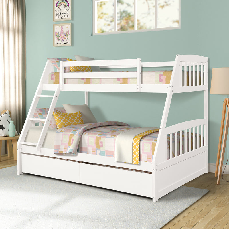 TOPMAX Solid Wood Twin Over Full Bunk Bed with Two Storage Drawers, White