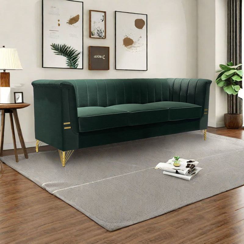 Modern Chenille Sofa, Upholstered Couch With Bolster Armrest, 3-Seat Sofa For Living Room, Bedroom, Office, Apartment, Dorm