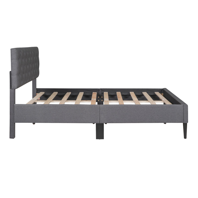 Upholstered Linen Platform Bed, Full Size, Gray