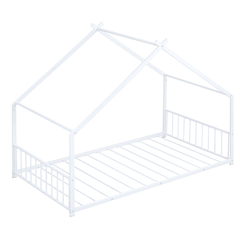 Twin Size Metal House Bed, White