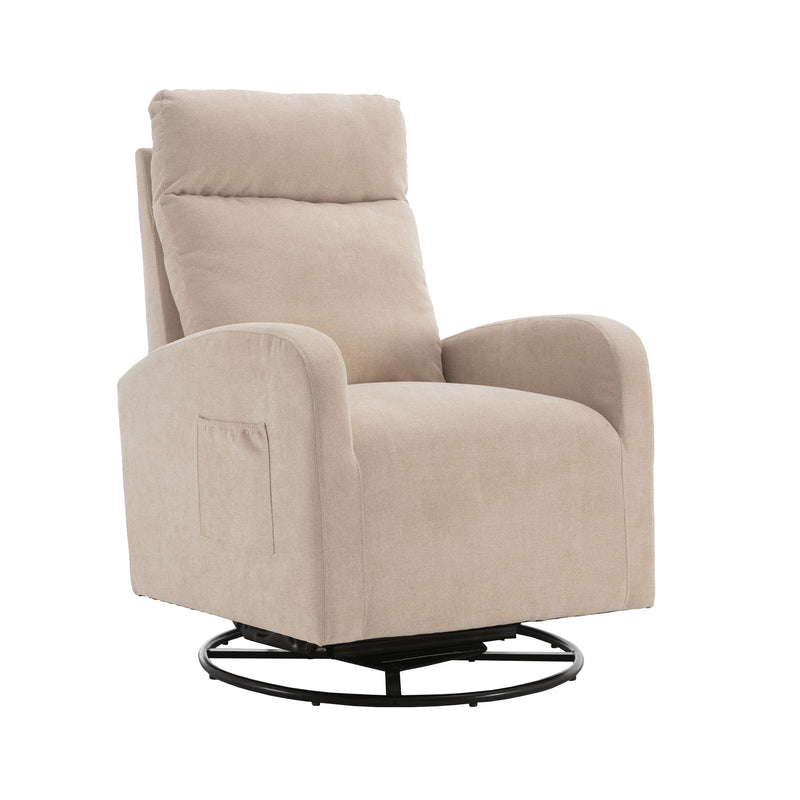 Upholstered Swivel Glider Rocking Chair For Nursery In Beige.Modern Style One Left Bag - Beige