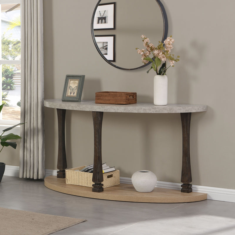 48" Long Semi Circle Demilune Sofa Table For Small Hallway Entryway Space, Wooden Half Moon Sturdy Console Tables - Gray / Natural