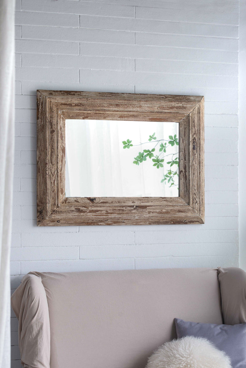 Rectangle Wall Accent Mirror With Distressed Wood Frame - Brown