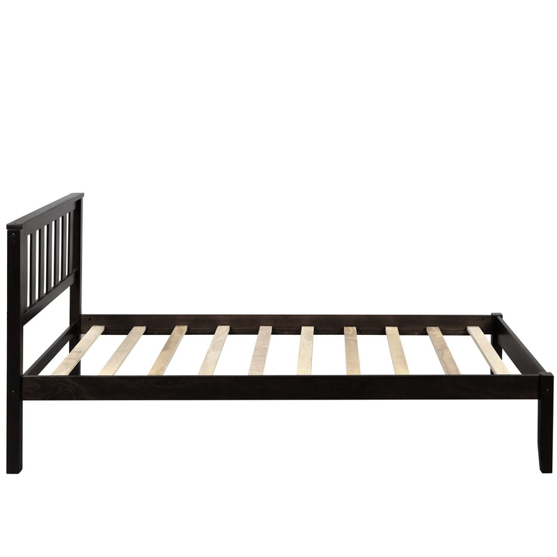 Twin Platform Bed With Headboard / Wood Slat Support - Espresso