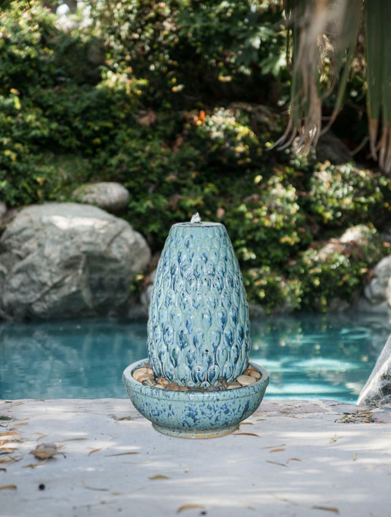 Decorative Ceramic Water Fountain With Finial Design, Indoor Outdoor Tabletop Fountain - Multi