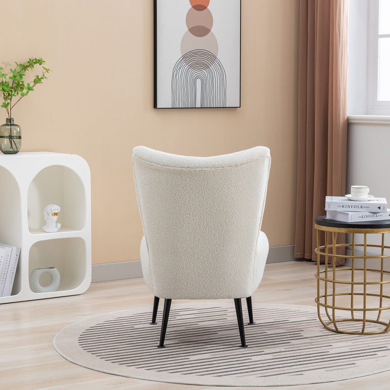 Boucle Upholstered Armless Accent Chair Modern Slipper Chair, Cozy Curved Wingback Armchair, Corner Side Chair