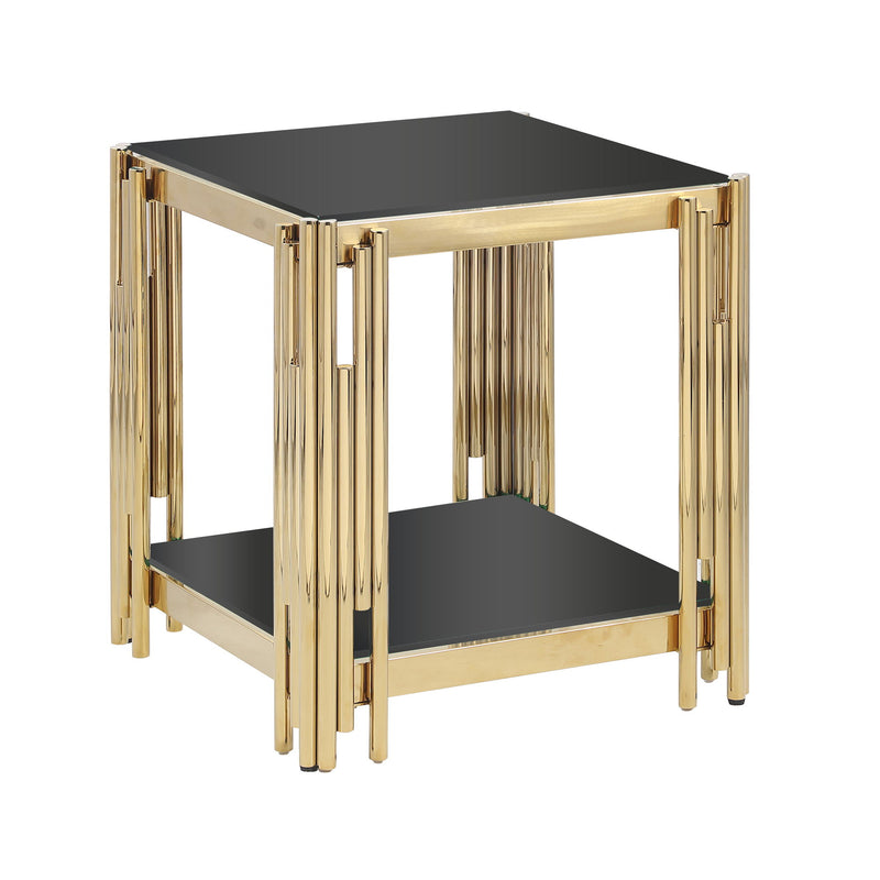 Square End Table With Tempered Glass Top For Living Room - Black / Gold