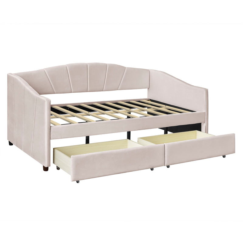 Twin Size Upholstered Daybed With Two Drawers And Wood Slat - Beige